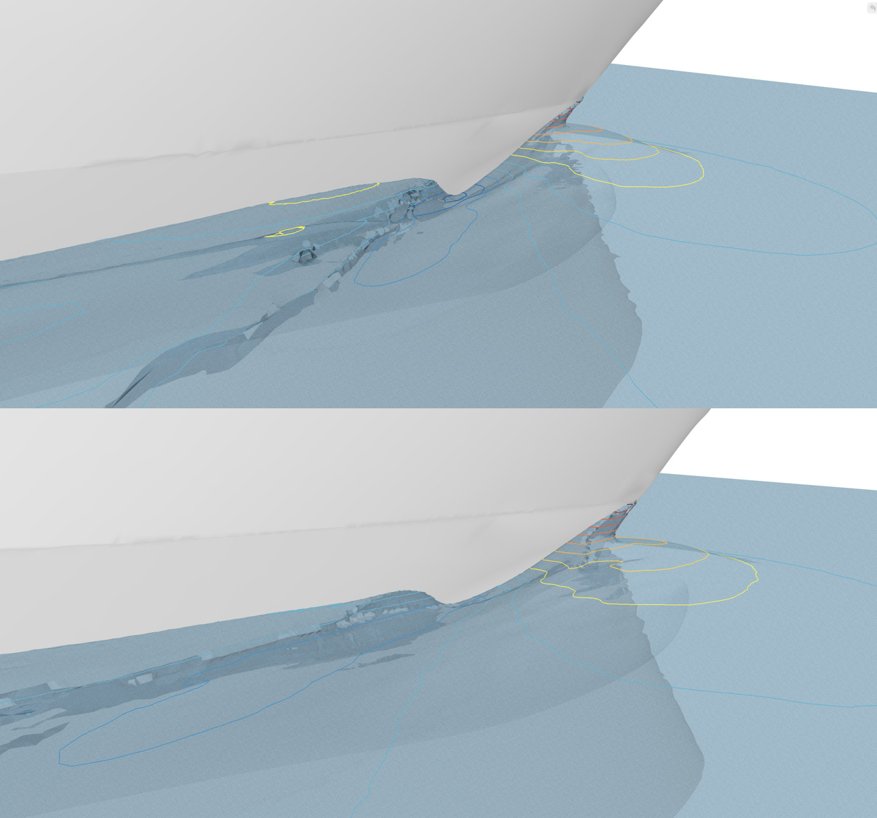 Before and after wave pattern of Ro-Pax vessel at 14 knot speed