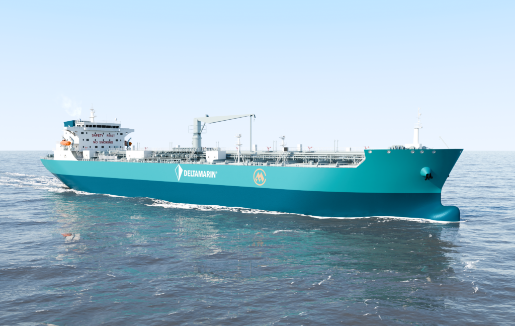 Deltamarin 40,000 dwt MR1 product oil tanker at sea
