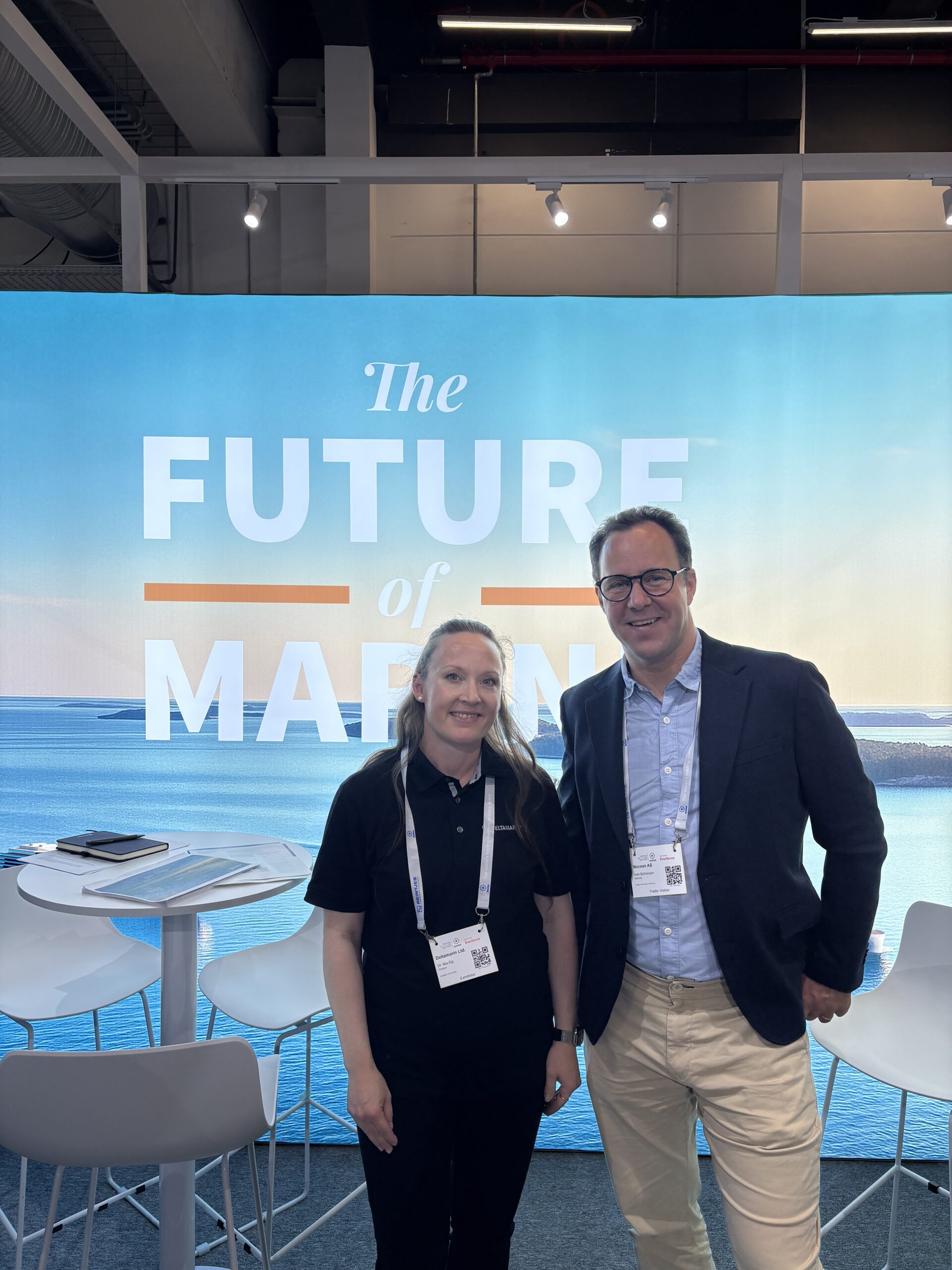 Deltamarin and Nocean representatives discussing hydrodynamic optimization at SMM 2026